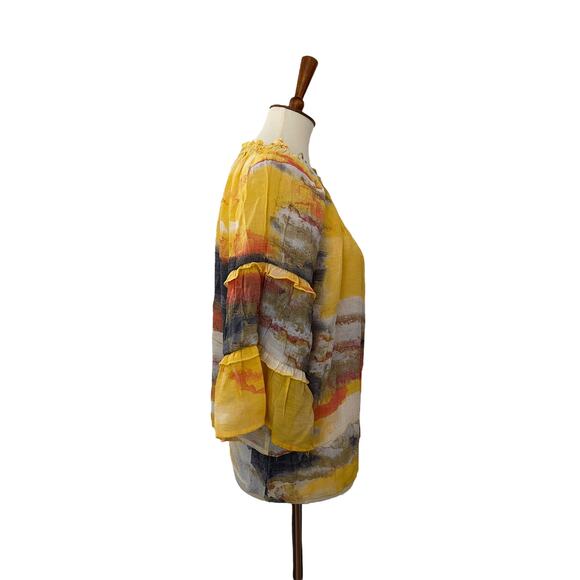 Zac & Rachel Womens Boho 3/4 Sleeve Blouse Multicolor M Medium - Picture 2 of 8